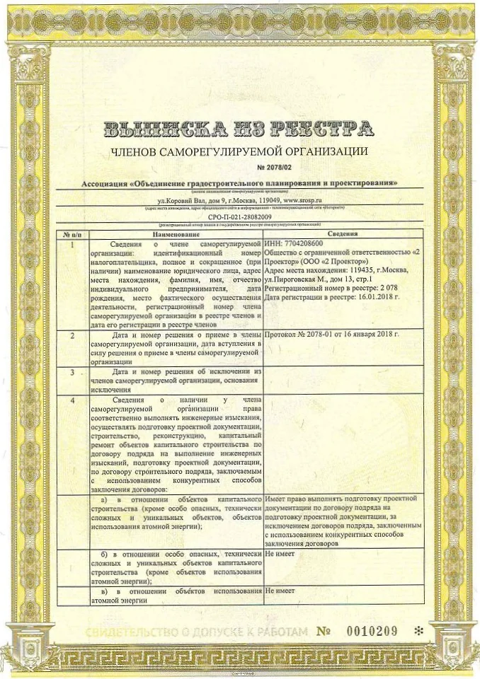 Выписка из Реестра членов СРО «ОГПП», стр. 1